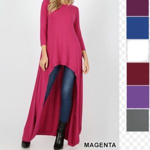 Burgundy high low womens maxi tunic